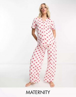 Пижама широкого кроя для беременных в красную клетку с принтом виде сердца Chelsea Peers