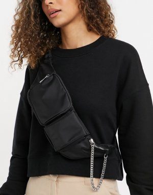 Черная нейлоновая сумка-кошелек на пояс с карманами -Черный цвет ASOS DESIGN
