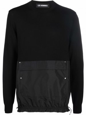 Шерстяной джемпер с контрастным карманом Les Hommes. Цвет: черный