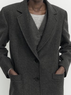 Полушерстяное пальто на двух пуговицах , серый Massimo Dutti