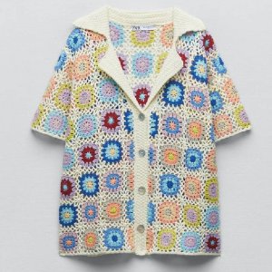 Трикотажный свитер-поло крючком Zara Limited Edition, разноцветный