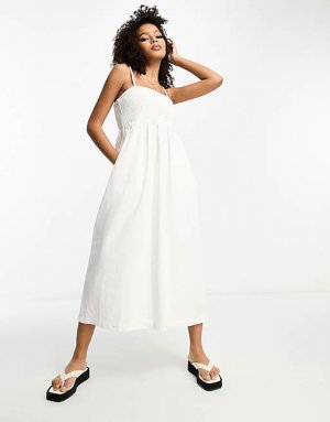 Белое мягкое джинсовое платье миди-бандо ASOS DESIGN