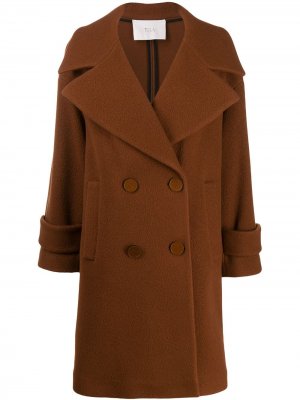 Фактурное двубортное пальто свободного кроя Tela. Цвет: коричневый