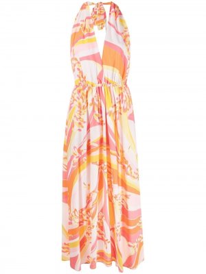 Платье с вырезом халтер и принтом Lily Emilio Pucci. Цвет: оранжевый