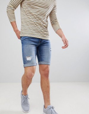 Выбеленные джинсовые шорты классического кроя с рваной отделкой Burton Menswear. Цвет: синий