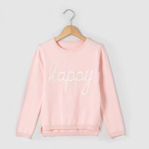 Пуловер с круглым вырезом и вышивкой слова Happy, для 3-12 лет R essentiel. Цвет: розовый