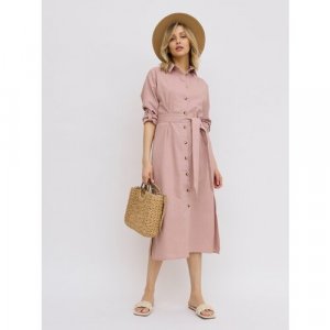 Платье-рубашка , повседневное, свободный силуэт, миди, размер 48, розовый Olya Stoforandova. Цвет: розовый
