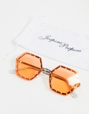 Женские шестиугольные солнцезащитные очки с оранжевой оправой -Коричневый цвет Jeepers Peepers