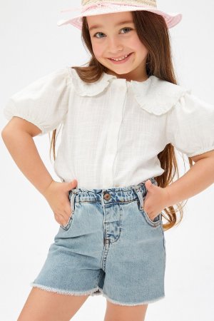 Джинсовые шорты с эластичной резинкой на талии и карманами для маленьких девочек , синий Koton