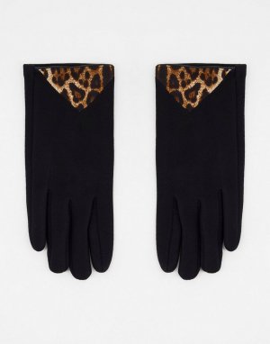 Черные перчатки с леопардовым принтом -Черный цвет Boardmans