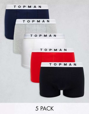5 комплектов плавок черного, серого, темно-синего, белого и красного цветов Topman