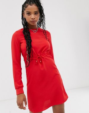 Свободное платье с длинными рукавами -Красный Noisy May