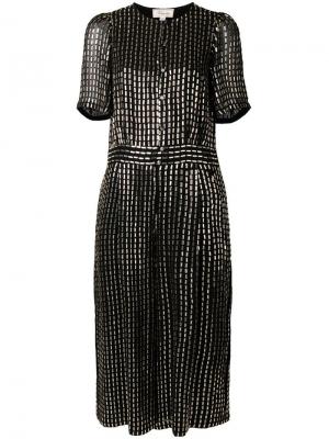 Платье с короткими рукавами украшением из серебристых бусин Temperley London. Цвет: черный