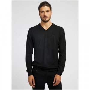 Пуловер , длинный рукав, силуэт полуприлегающий, средней длины, размер M, черный GUESS. Цвет: черный