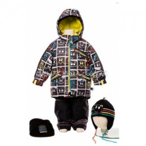 Куртка , полукомбинезон манишка шапка P812 (Многоцветный, Мальчик, 8 лет / 128 см, 30) DEUX PAR. Цвет: черный/мультиколор