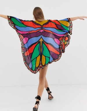 Фестивальное кимоно-кейп с дизайном бабочки -Мульти ASOS DESIGN