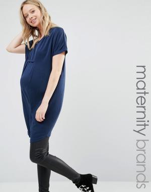 Трикотажное платье-туника для беременных Mamalicious Mama.licious. Цвет: темно-синий