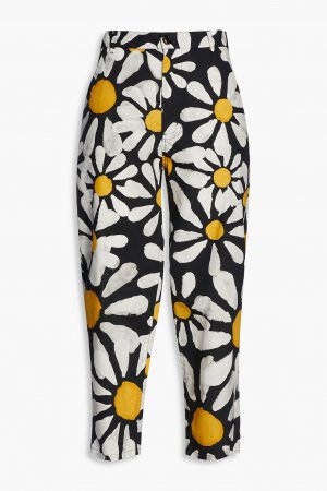 Укороченные зауженные брюки из хлопкового поплина с цветочным принтом MARNI, черный Marni