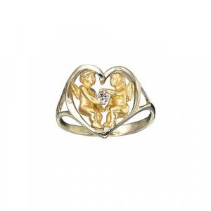 Перстень Ангелы, комбинированное золото, 585 проба, родирование, бриллиант, размер 18, желтый, белый Альдзена. Цвет: желтый/белый