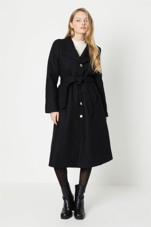 Длинное пальто премиум-класса из итальянской шерсти с запахом и завязками , черный Oasis