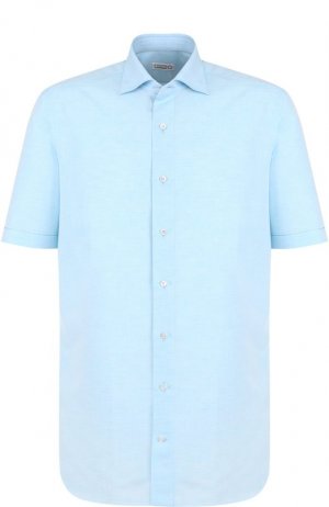 Рубашка из смеси льна и хлопка с короткими рукавами Zilli. Цвет: синий