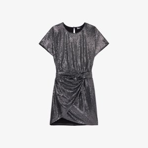 Эластичное платье мини с драпировкой и завязками, украшенное пайетками , серебряный The Kooples