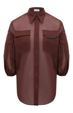Хлопковая блузка Brunello Cucinelli. Цвет: бордовый