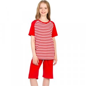 Пижама , шорты, футболка, пояс на резинке, без карманов, размер 128, красный N.O.A.. Цвет: красный
