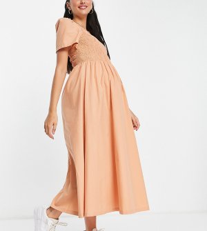 Присборенное чайное платье макси песочного цвета -Оранжевый цвет Pieces Maternity