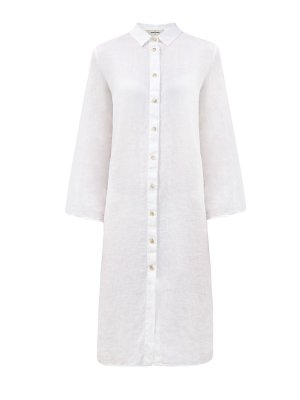 Льняное платье-рубашка с карманами и французским воротом GRAN SASSO. Цвет: белый