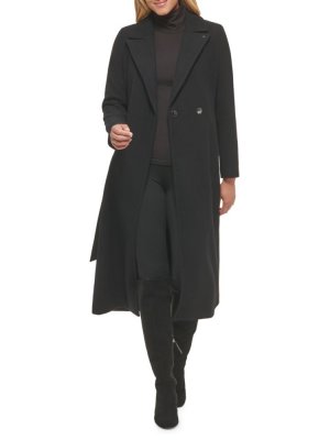 Пальто с запахом и поясом из искусственной шерсти , черный Calvin Klein