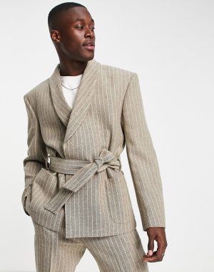 Коричневый пиджак-халат в полоску -Коричневый цвет ASOS DESIGN