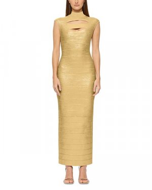 Бандажное платье с вырезом из фольги , цвет Gold Hervé Léger
