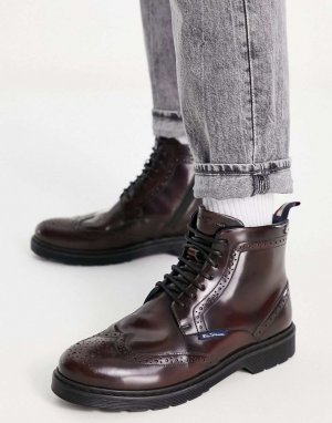 Бордовые кожаные массивные ботинки броги Ben Sherman
