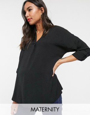 Черная блузка с отворотами на рукавах -Черный New Look Maternity