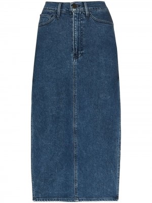 Джинсовая юбка миди Cami с боковым разрезом 3x1. Цвет: синий