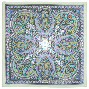 Платок ,70х70 см, голубой, бежевый Павловопосадская платочная мануфактура. Цвет: зеленый/бежевый/голубой