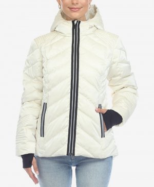 Женская стеганая куртка средней плотности контрастного цвета с капюшоном и отверстиями для больших пальцев , белый White Mark