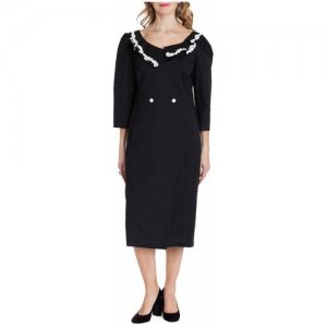 Платье из чёрного хлопка с отделкой белым кружевом, 46/48 Iya Yots. Цвет: черный