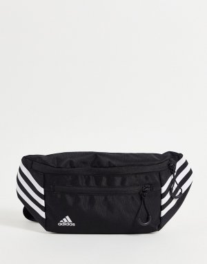 Черная сумка на пояс с тремя полосками adidas Training-Черный цвет performance