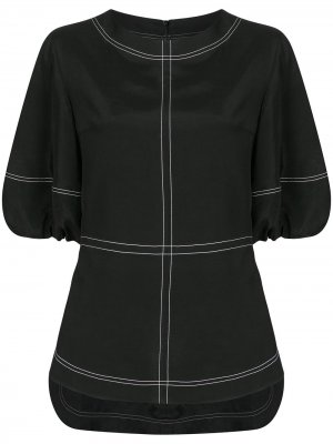 Блузка с объемными рукавами и декоративной строчкой Goen.J. Цвет: черный
