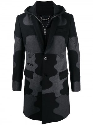 Многослойное пальто с камуфляжным принтом Philipp Plein. Цвет: черный
