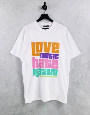 Белая футболка в стиле унисекс Love Music Hate Racism X ASOS-Белый Crooked Tongues