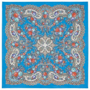 Платок ,135х135 см, серый, бежевый Павловопосадская платочная мануфактура. Цвет: красный/серый/голубой