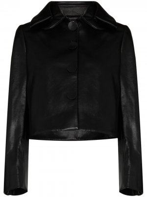 Укороченная куртка из искусственной кожи SHUSHU/TONG. Цвет: черный