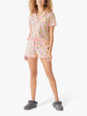 Короткий пижамный комплект с принтом Isla Lemon, розовый/желтый hush