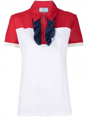 Рубашка поло с оборками и вставками Prada Pre-Owned. Цвет: белый