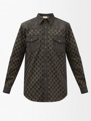 Жаккардовая джинсовая рубашка с логотипом gg , черный Gucci