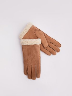 Тёплые замшевые перчатки с экомехом zolla. Цвет: бежевый