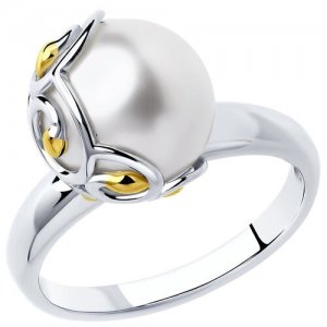 Кольцо из золочёного серебра с жемчугом 94012451 SOKOLOV